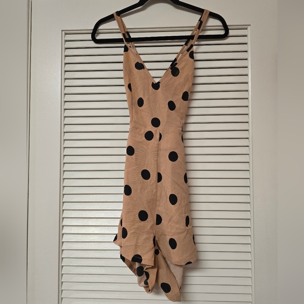 SHEIN - Polka-Dot Sleeveless Lightweight Lace-Up Back Romper With Pockets